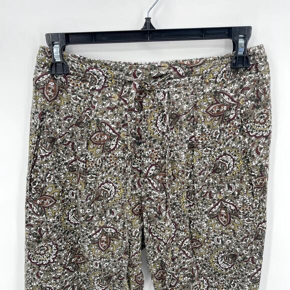ZARA NWT Casual Olive Green Floral Print Elastic Waist Tie Waist Pants // XS - Picture 2 of 7